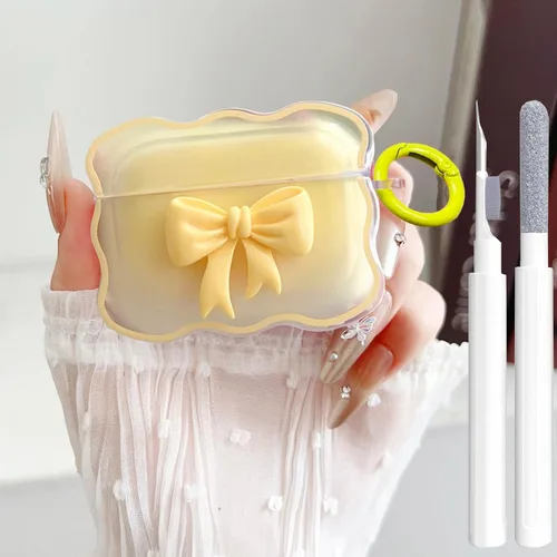 Miniatura 27 de Bonita funda transparente para AirPods Pro 2/1 Gen, diseño de lazo 3D femenino, funda protectora y a prueba de golpes de TPU suave Kawaii para Apple