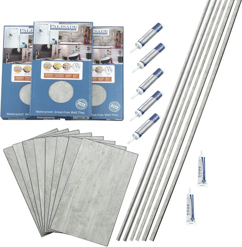 Miniatura 10 de Palisade Kit de azulejos de vinilo entrelazados impermeables para ducha y bañera en mármol Carrara de 23.2 x 11.1 pulgadas Mármol de Carrara