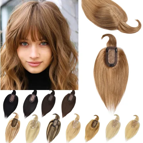 Miniatura 13 de Toppers de cabello humano real para mujeres con cabello delgado, 6 pulgadas, marrón oscuro