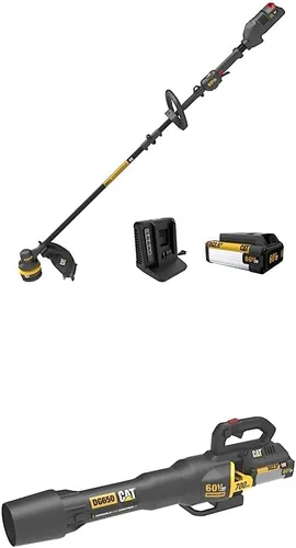 Miniatura 2 de Cat Cortadora de cuerda sin escobillas de 60 V y 15 pulgadas inalámbrica con alimentación de doble línea + soplador de hojas sin escobillas 800 CFM