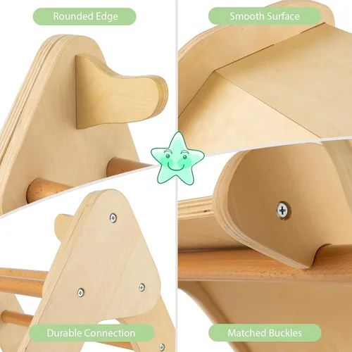 Miniatura 4 de OLAKIDS Juego de triángulo Pikler 2 en 1 juguetes de escalada para niños pequeños Gimnasio de selva plegable de madera Montessori con rampa