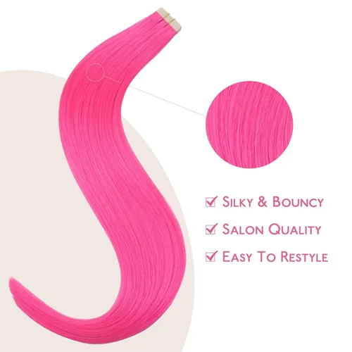Miniatura 4 de Wennalife - Extensiones de cabello humano con cinta, 10 unidades, 25g, 14 pulgadas, cinta invisible Remy lacio color rosa intenso, juego de relleno