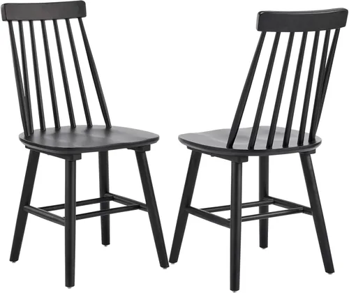 Miniatura 8 de Juego de 2 sillas de comedor negras, juego de 2 sillas de comedor de madera, sillas de comedor de madera, husillo lateral de granja, sillas Windsor