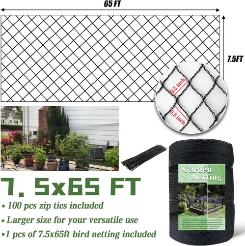 Miniatura 5 de Red para pájaros, red de jardín de 7.5 x 65 pies para gallinero, valla de red para aves de corral para árboles frutales, plantas y verduras contra