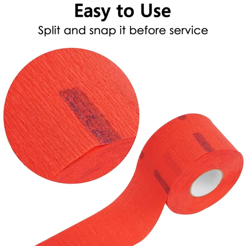 Miniatura 3 de Tiras de cuello de papel flexibles para corte de pelo de peluquería, 5 rollos, 500 suministros de peluquería autoadhesivos rojos desechables
