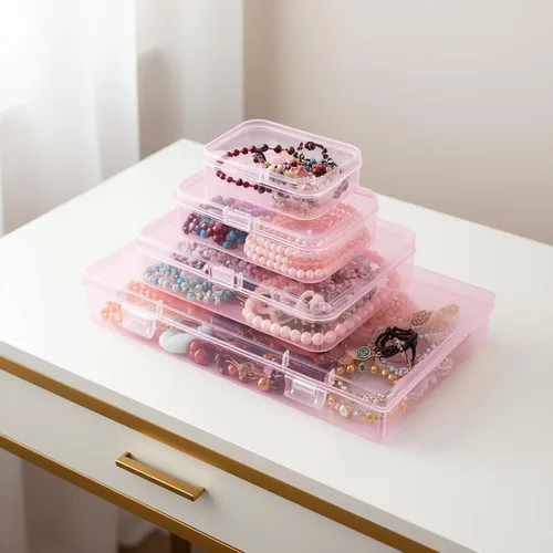 Miniatura 3 de Goodma Caja de almacenamiento de plástico rectangular de 36 piezas, color rosa Tamaños mixtos, tapas con bisagras, para objetos pequeños