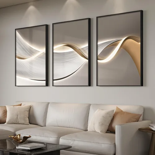Miniatura 39 de Arte de pared moderno enmarcado en blanco y negro, 3 piezas de impresiones contemporáneas grandes para paredes, juego de 3 imágenes de hojas doradas