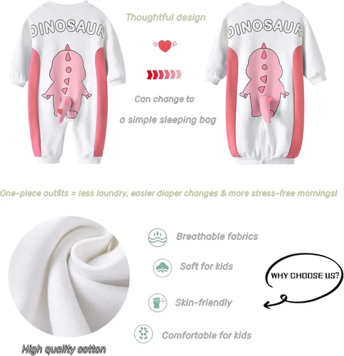 Miniatura 8 de TONWHAR Mameluco unisex de manga larga para bebé, overol de algodón de una pieza con estampado animal para niños y niñas