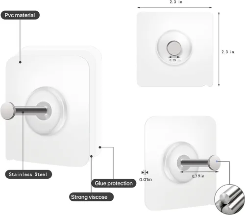 Miniatura 3 de Ganchos de pared adhesivos reutilizables de 13.5 libras (máx.) transparentes, impermeables y resistentes al aceite para baño y cocina, resistentes