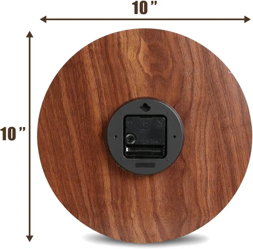 Miniatura 3 de Plumeet Reloj de Pared Pequeño, Relojes de Pared de Madera Sin Marco de 10'', con Movimiento de Cuarzo Silencioso, Relojes Rústicos de Nogal