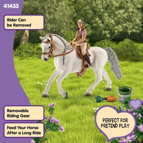 Miniatura 3 de Schleich Horse Club - Juego de 7 piezas de jinete y caballo con accesorios, figura realista de jinete y yegua Lipizzaner, juguetes divertidos
