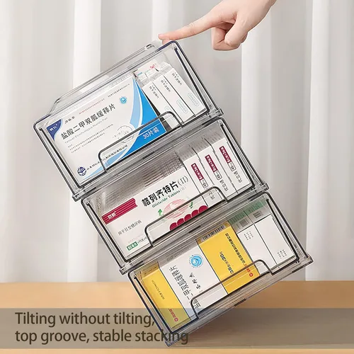 Miniatura 3 de Paquete de 2 cajas transparentes de primeros auxilios para baño, gabinete, armario, organizador de medicamentos, caja de almacenamiento