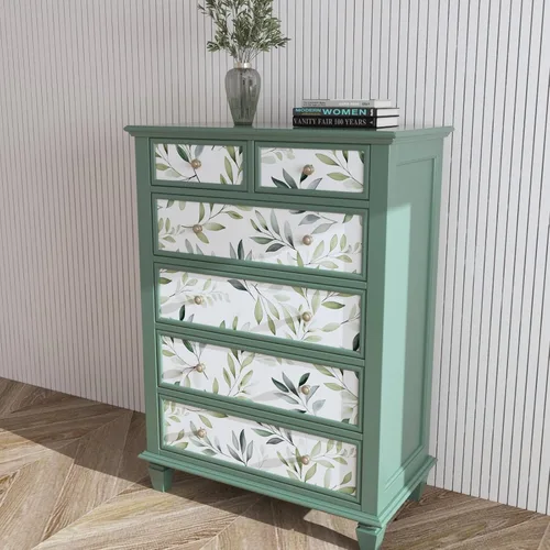 Miniatura 5 de Papel pintado verde de despegar y pegar, 17.5" x 118" Papel de contacto de hojas de salvia y oliva, papel pintado botánico moderno de verde