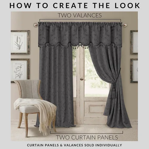 Miniatura 4 de Elrene Home Fashions Mia - Cortina opaca para ventana de jacquard, 52 x 95 pulgadas (1 panel), color gris