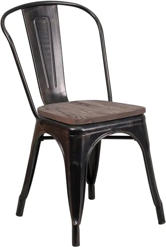Miniatura 23 de Flash Furniture Perry - Silla apilable de metal con asiento de madera, 1 paquete, color negro