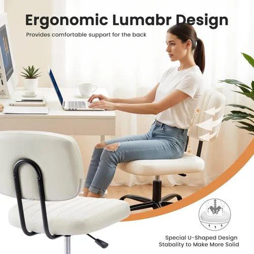 Miniatura 6 de HealSmart Silla de escritorio de oficina pequeña con ruedas, silla de escritorio sin brazos con soporte lumbar, piel sintética, respaldo bajo