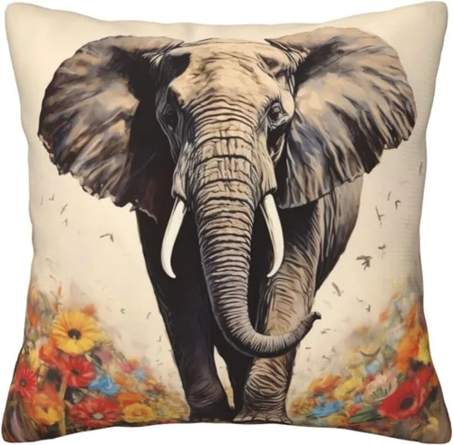 Miniatura 8 de Fundas de almohada decorativas con estampado de pintura de elefante, funda de cojín cuadrada suave, fundas de cojín para sofá, dormitorio, sala