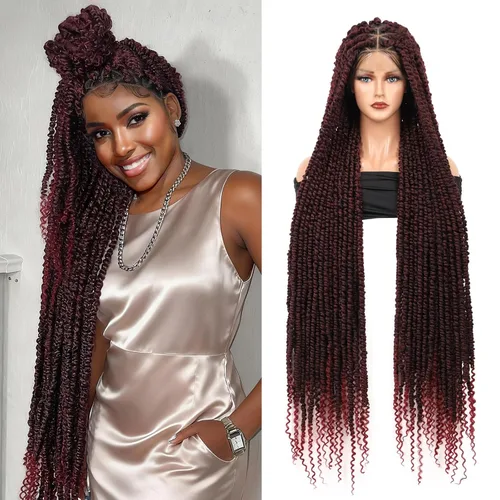 Miniatura 15 de Pelucas trenzadas de imitación sin nudos para mujer, peluca trenzada de encaje frontal, peluca trenzada con cabello de bebé, pelucas trenzadas