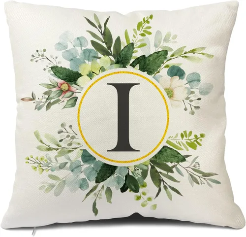 Miniatura 21 de Snycler Fundas de almohada con monograma de letra L, floral, 18 x 18 pulgadas, almohadas de primavera verdes, fundas decorativas de verano, Estilo L