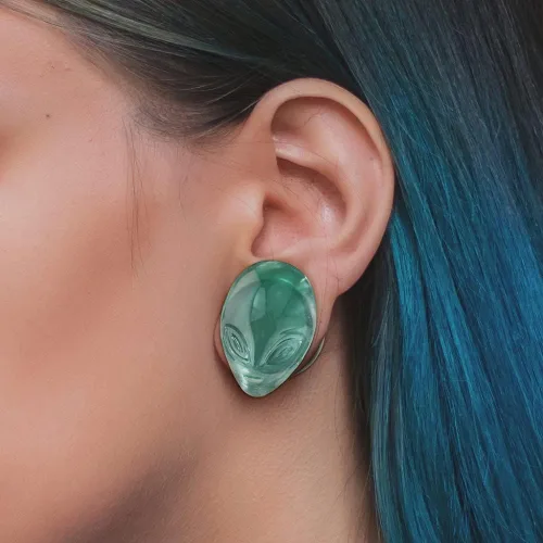 Miniatura 5 de Pierced Owl - Enchufes acampanados dobles de cabeza alienígena verde, se venden por par