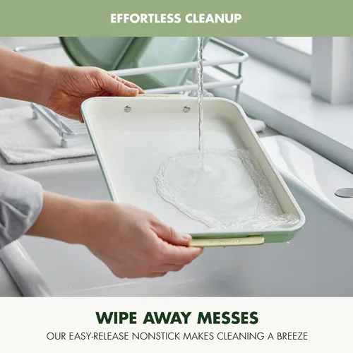 Miniatura 7 de GreenPan Bakeware - Bandeja cuarto de hoja de 13" x 9" pulgadas, bandeja antiadherente de cerámica para hornear, libre de PFAS y BPA, asas doradas