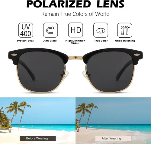 Miniatura 6 de Pro Acme Gafas de sol polarizadas semi sin montura con protección UV 400 para mujeres y hombres