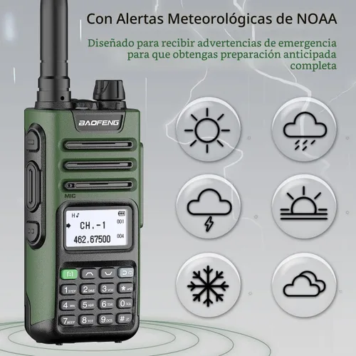 Miniatura 7 de BAOFENG Radio GMRS Portátil de Largo Alcance GM-15 Pro 8W Walkie Talkie con Auricular, Receptor de Clima NOAA, Repetidor GMRS Recargable, Radio