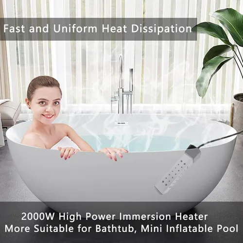 Miniatura 3 de Calentador de agua de inmersión con control de temperatura, termostato de 2000 W, calentador de agua sumergible con protector de acero inoxidable