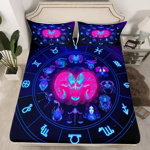 Miniatura 16 de Erosebridal Piscis - Juego de sábanas bajeras tamaño individual, diseño de constelación 3D, juego de sábanas moradas de galaxia para niños, jóvenes