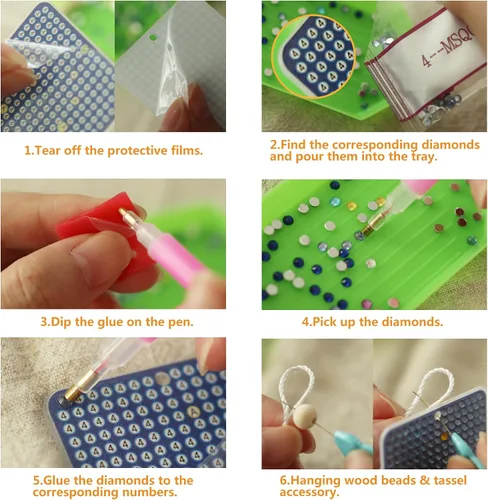 Miniatura 5 de SWATOM 6 Piezas 5D Marcadores de Pintura de Diamantes Sol y Luna Arte de Diamante Acrílico Marcador con Kits de Pintura DIY Borlas y Cuentas de Sun