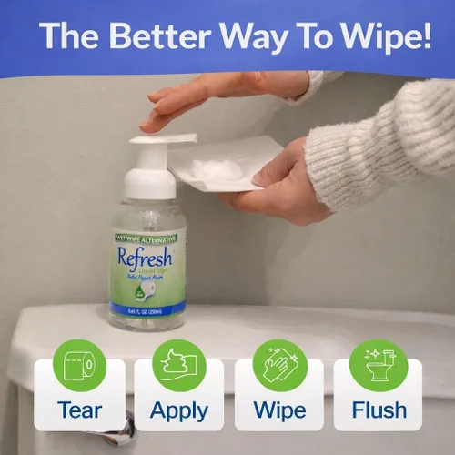 Miniatura 3 de Refresh Liquid Wipe: Espuma de papel higiénico, alternativa ecológica a toallitas húmedas, limpia y calma con hamamelis y aloe, seguro