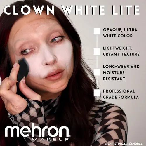 Miniatura 3 de Mehron Makeup Clown White Lite Pintura profesional para la cara y el cuerpo Maquillaje de payaso en crema blanca, escenario, película, cosplay