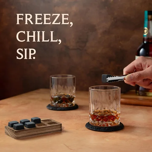 Miniatura 6 de Juego de vasos de whisky de Mixology & Craft de 2 vasos de cristal y posavasos de pizarra Regalo perfecto para vacaciones, regalo secreto de Papá