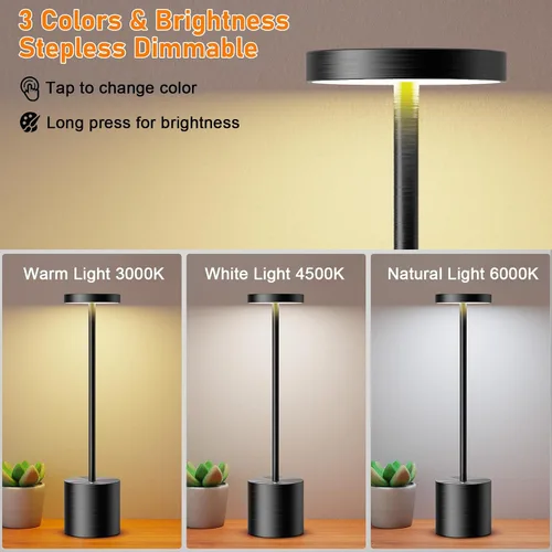 Miniatura 2 de SAKRINGT Lámparas de mesa inalámbricas recargables, luz de mesa LED portátil de 6000mAh operada con batería para restaurante al aire libre, paquete