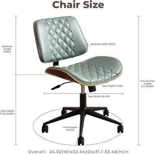 Miniatura 2 de Silla de oficina en casa, sin brazos con ruedas, silla de escritorio pequeña de altura ajustable sin brazos, silla de computadora de piel sintética
