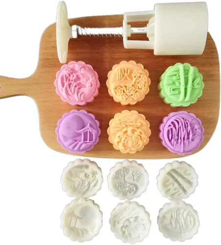 Miniatura 12 de Molde de pastel de luna para festival de mediados de otoño, herramienta de pastelería DIY, moldes de pastel de luna a presión de mano, postigos