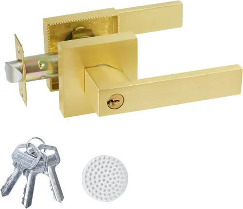 Miniatura 8 de Manija de puerta negra mate resistente, manija de puerta de entrada con llave igual, pomos de puerta con cerradura y llave, manija de puerta Negro