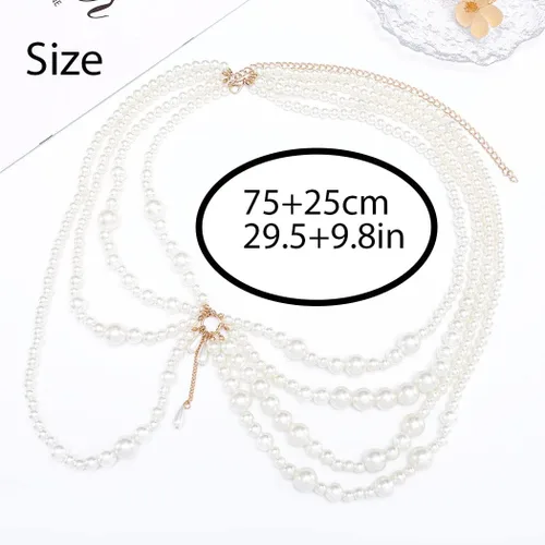 Miniatura 5 de Asooll Cadena de perlas para el vientre, cadenas para el cuerpo, bikini, joyería de moda, playa, rave, fiesta, club, accesorios para el cuerpo