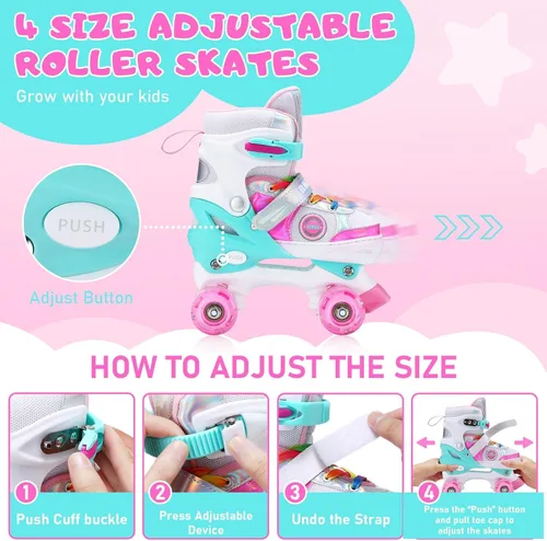 Miniatura 2 de Patines de ruedas para niñas, niños pequeños y principiantes, 4 tallas ajustables con ruedas iluminadas para patinar en interiores y exteriores