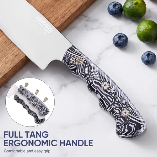 Miniatura 4 de Topfeel Juego de 3 cuchillos de chef profesional, cuchillos de cocina japoneses ultra afilados, acero inoxidable alemán de alto carbono de 8