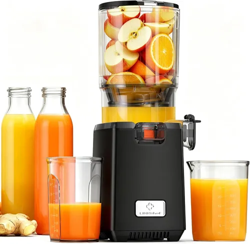 LINKChef Exprimidor de prensa en frío – Exprimidor de 250 W, canal de alimentación grande de 5.12 pulgadas para frutas y verduras enteras,