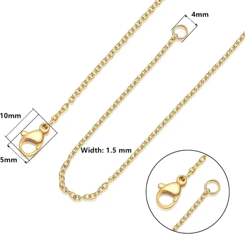 Miniatura 3 de Cadena de acero inoxidable para fabricación de joyas: cadenas de collar LUCKYPADS a granel de 0.059 in chapadas en oro, cadenas finas chapadas