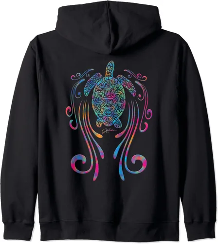 Miniatura 2 de JCombs Sudadera con capucha con cremallera de tortuga marina (dos caras), Negro, S