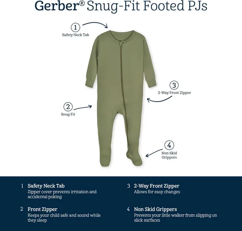 Miniatura 5 de Gerber Pijama unisex para bebé y niño pequeño, suave, con pies, con viscosa hecha con eucalipto