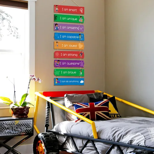 Miniatura 6 de Chunful Juego de 9 letreros de pared inspiradores para dormitorio de niños, decoración de pared inspiradora de madera, letrero de pared motivacional