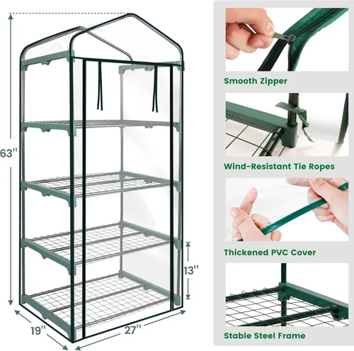 Miniatura 6 de Worth Garden Mini Invernadero de 4 Niveles - 63'' Alto x 27'' Largo x 19'' Ancho - Estantes de Jardinería Portátiles Resistentes con Cubierta de PVC