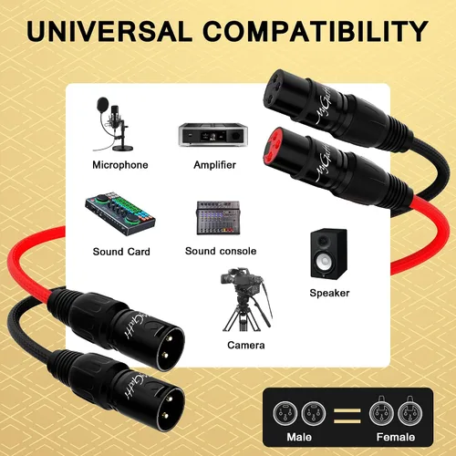 Miniatura 6 de Cables XLR Snake de 2 canales de 4 pies, cable de micrófono XLR de 2 colores macho a hembra con código de color, para grabación, estudios, en vivo