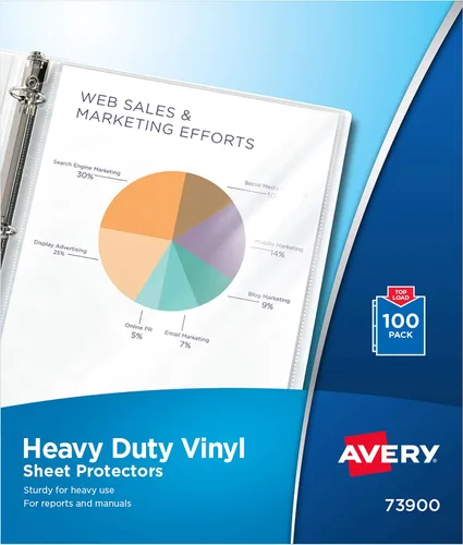Avery Protectores de láminas de vinilo transparentes resistentes, carga superior, 100 protectores de documentos (73900)