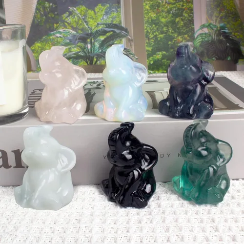 Miniatura 6 de Figura de elefante de fluorita tallada a mano, Feng Shui, regalo para amor, armonía, accesorios de escritorio, regalos para mujeres, adorable