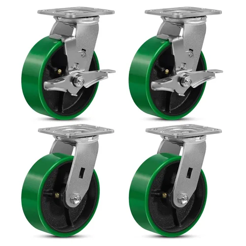 Miniatura 68 de Ruedas giratorias, ruedas industriales de 4 pulgadas resistentes, poliuretano en rueda de acero, ruedas giratorias de placa superior